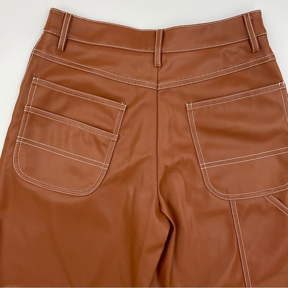 Staud NWOT Cropped Domino Vegan Leather Wide Leg Pant in Whiskey Size 0 - Picture 8 of 16